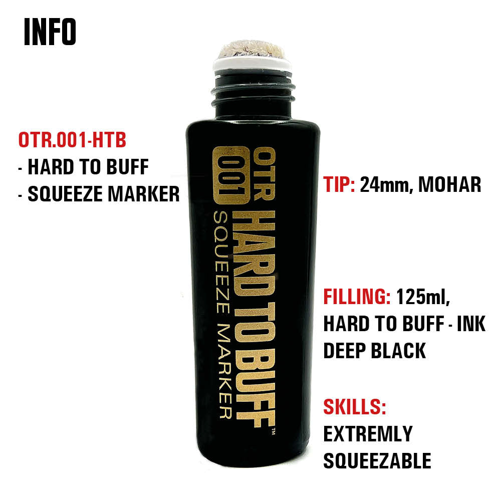 OTR 001 - HARD TO BUFF INK SQUEEZE MARKER - DEEP BLACK - 22MM