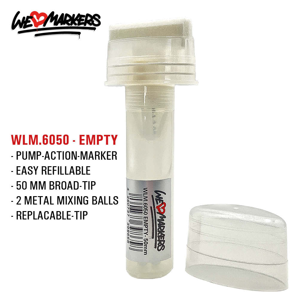 WLM 6050 EMPTY PUMP-ACTION MARKER PEN WITH 2 MIXING BALLS - 50MM BROAD