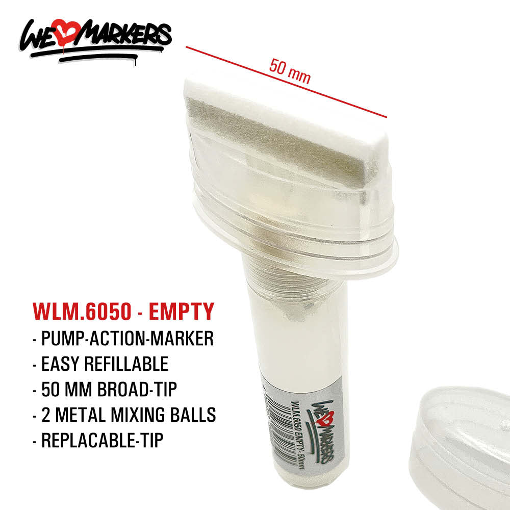 WLM 6050 EMPTY PUMP-ACTION MARKER PEN WITH 2 MIXING BALLS - 50MM BROAD