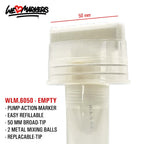 WLM 6050 EMPTY PUMP-ACTION MARKER PEN WITH 2 MIXING BALLS - 50MM BROAD